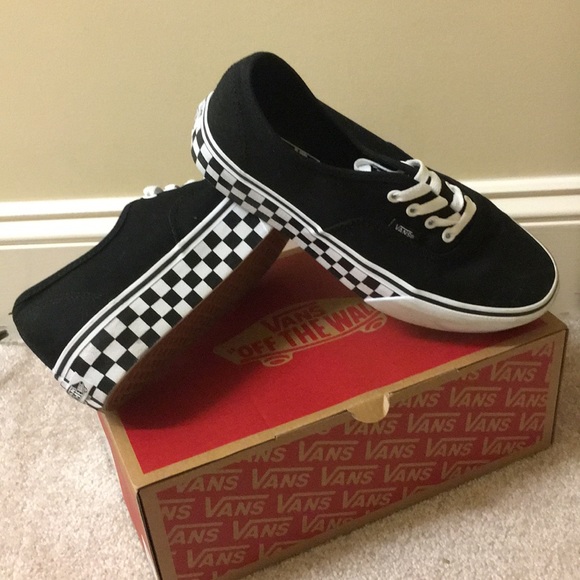 blue vans with checkered bottom